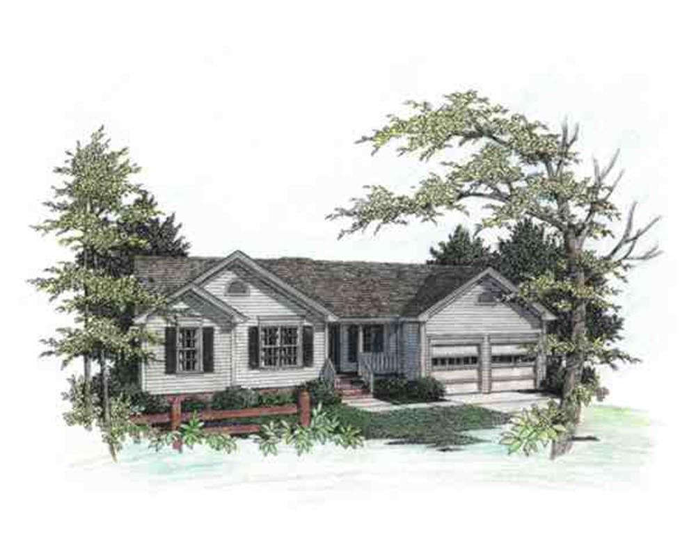 This is a color rendering of these Ranch House Plans.