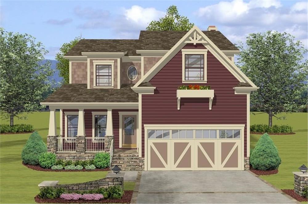 Front elevation of Craftsman home (ThePlanCollection: House Plan #109-1033)