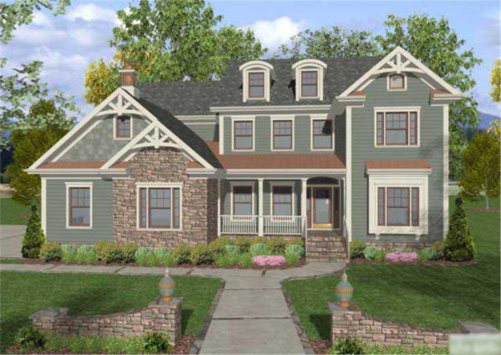 This is a front elevation of these Craftsman House Plans.