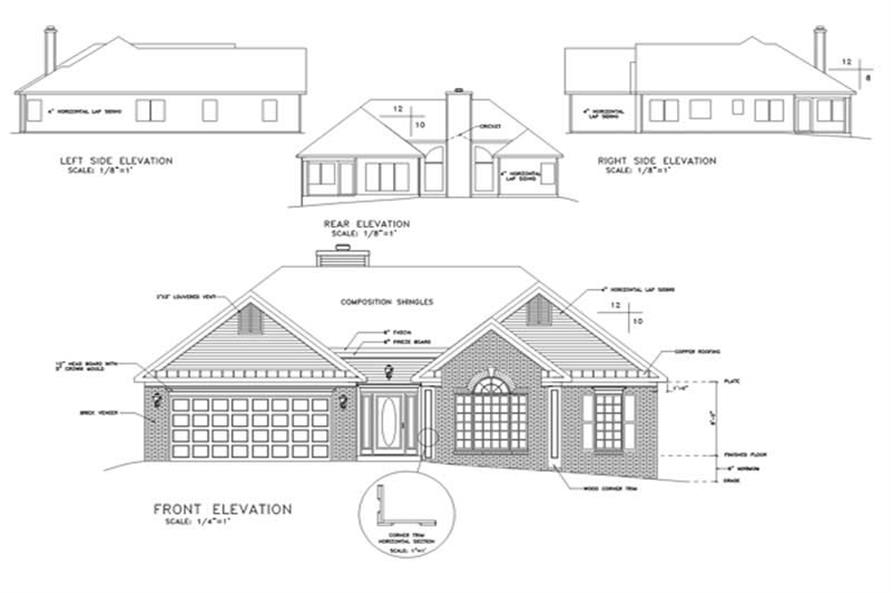 Home Plan Rear Elevation of this 3-Bedroom,1593 Sq Ft Plan -109-1094