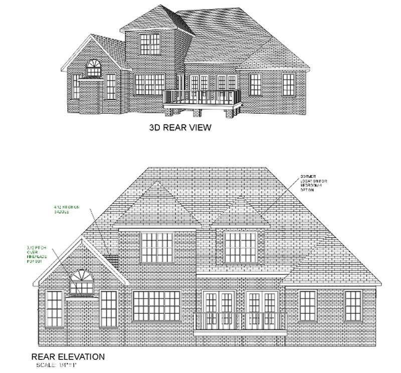 Home Plan Rear Elevation of this 3-Bedroom,2653 Sq Ft Plan -109-1095