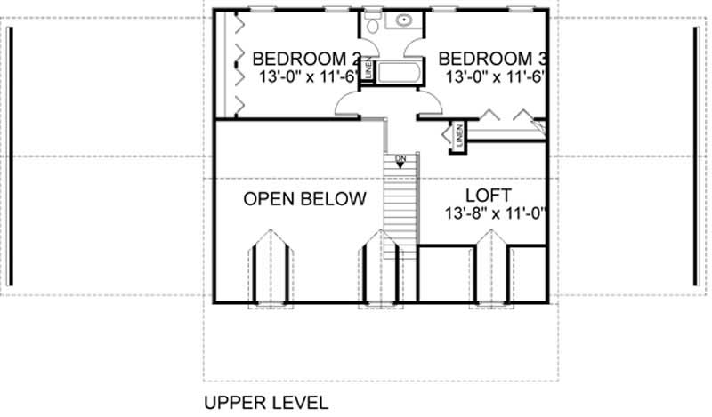 Floor Plan Second Story of Cape Cod Plan #109-1099
