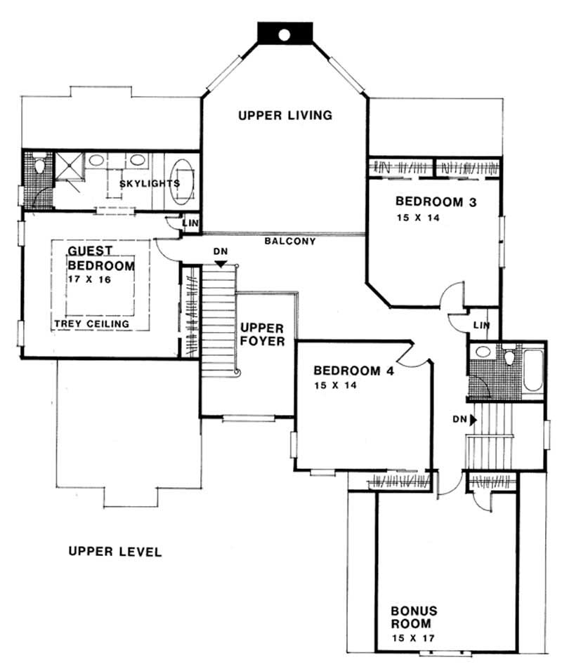 Floor Plan Second Story of European Plan #109-1125