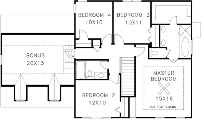 Floor Plan Second Story of Country Plan #109-1134
