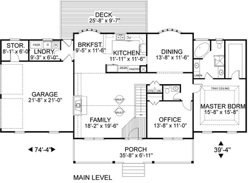 Floor Plan First Story of Cape Cod Plan #109-1167