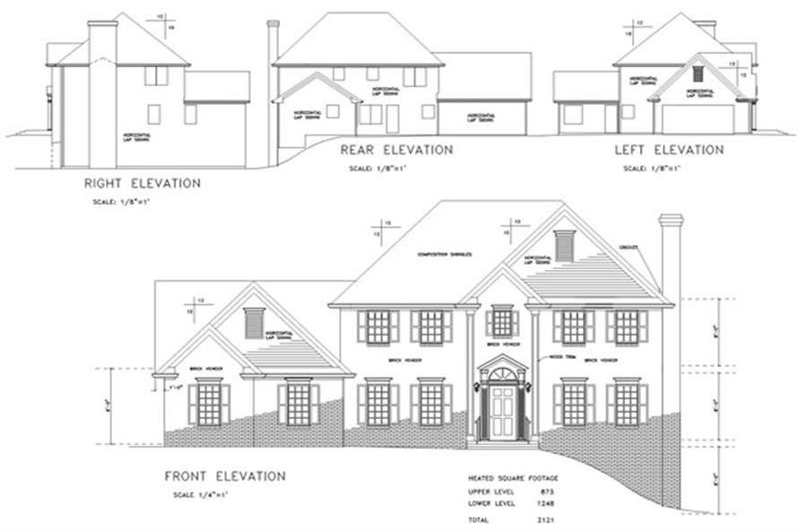 Home Plan Rear Elevation of this 4-Bedroom,2095 Sq Ft Plan -109-1171
