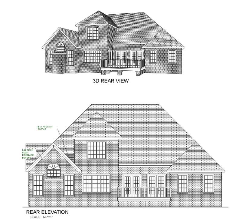 Home Plan Rear Elevation of this 4-Bedroom,2601 Sq Ft Plan -109-1187