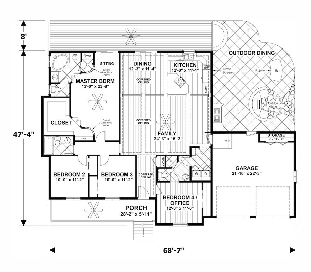 Floor Plan Main Level of Cottage Plan #109-1195