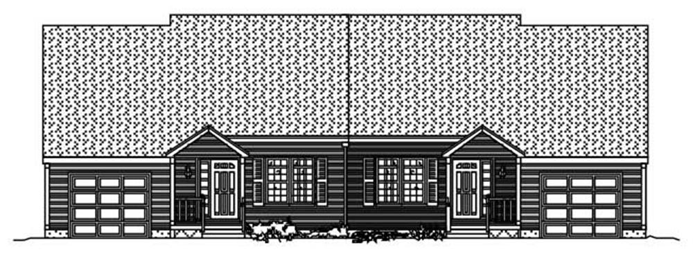 This image shows the front elevation of these Multi-Unit House Plans.