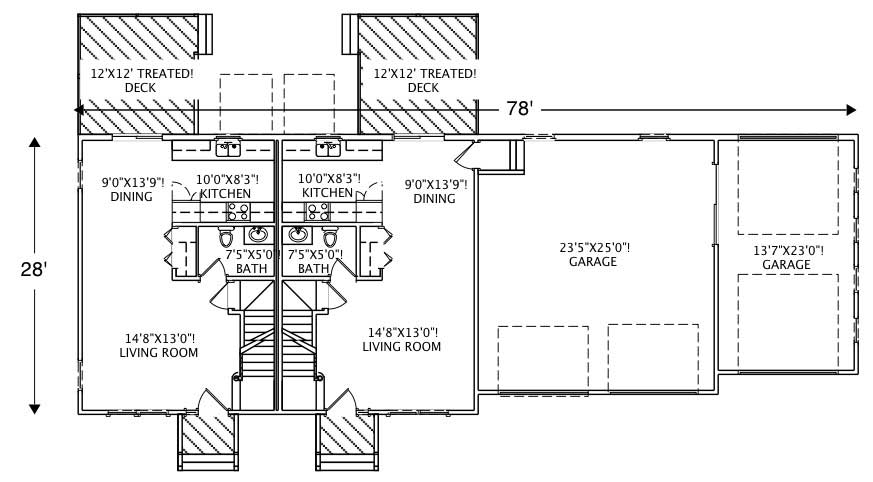 Floor Plan First Story of Multi-Level Plan #110-1003