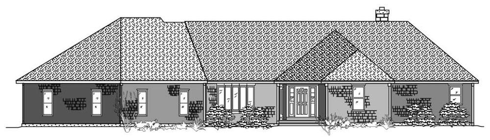 This is the black and white front elevation of these Ranch Homeplans.