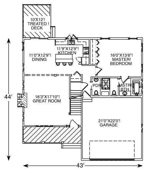 Floor Plan First Story of Cape Cod Plan #110-1016