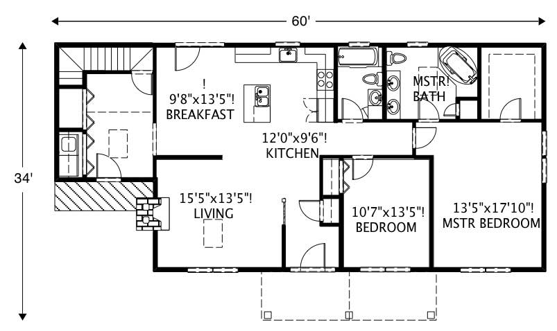 Floor Plan First Story of Ranch Plan #110-1040