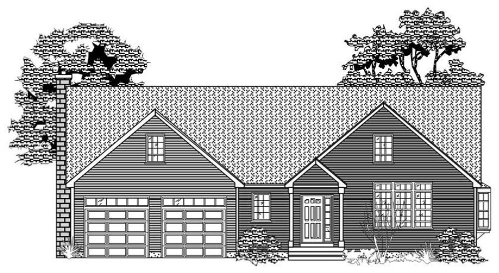 This image is the front elevation of these Ranch House Plans.