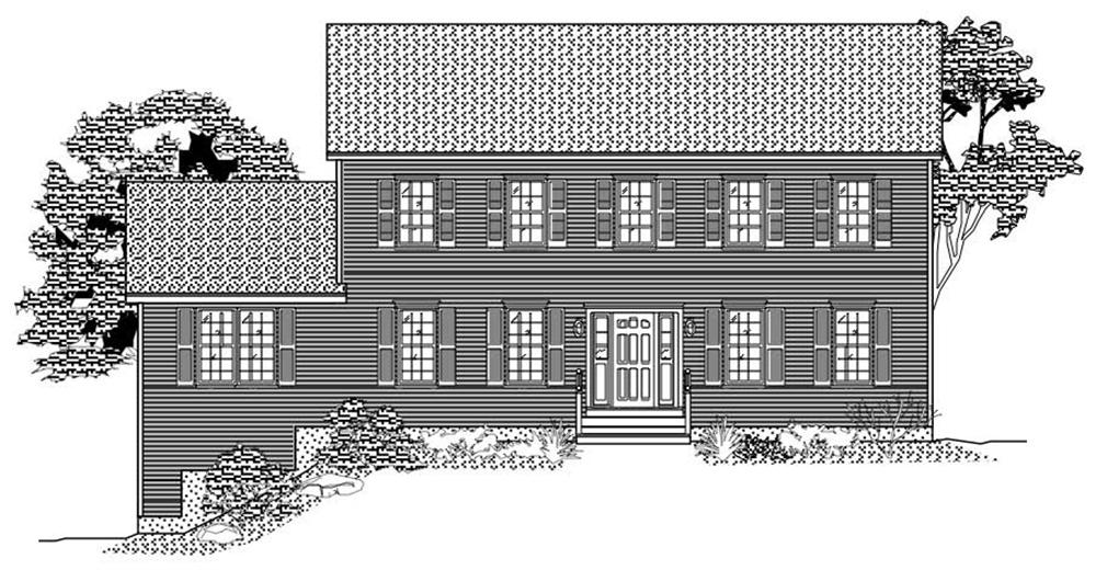 This is the front elevation for these Traditional Home Plans.