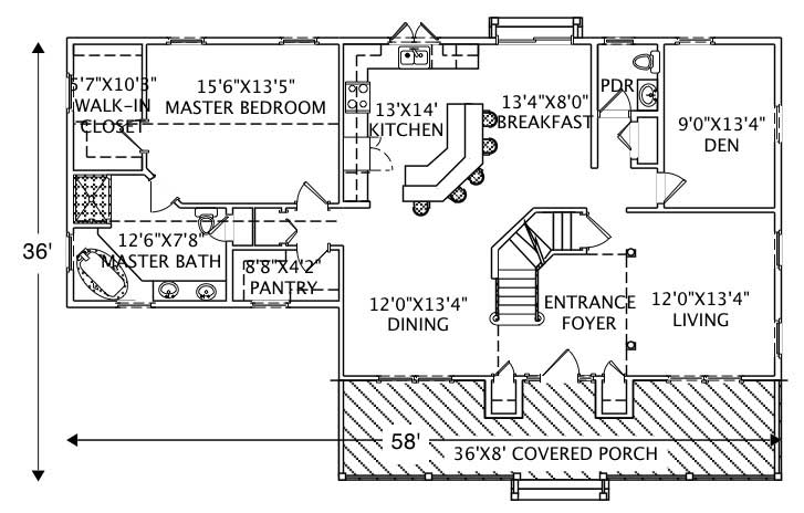 Floor Plan First Story of European Plan #110-1069