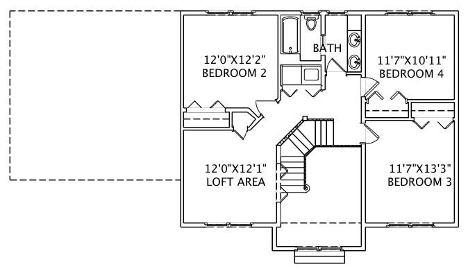 Floor Plan Second Story of European Plan #110-1069