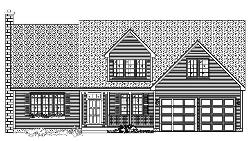 This is a black and white front elevation of these Country Home Plans.