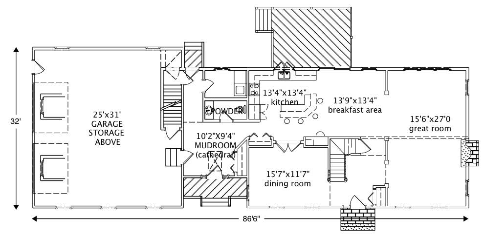 Floor Plan First Story of Country Plan #110-1072