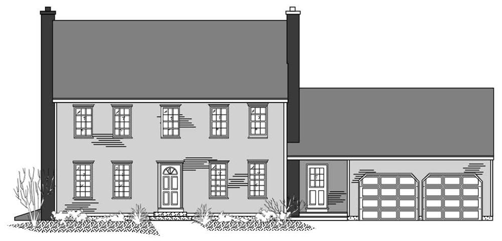 This is the front elevation of these Colonial House Plans.