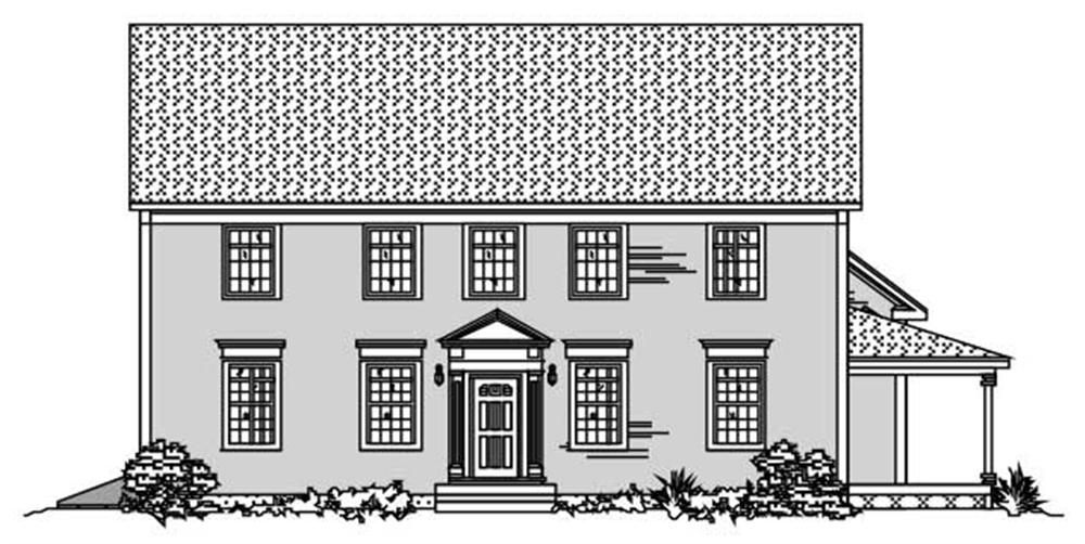 This image shows the front elevation of these Colonial Home Plans.