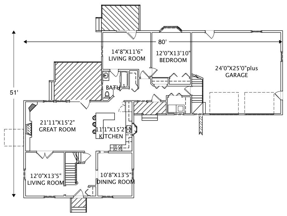 Floor Plan First Story of Traditional Plan #110-1075