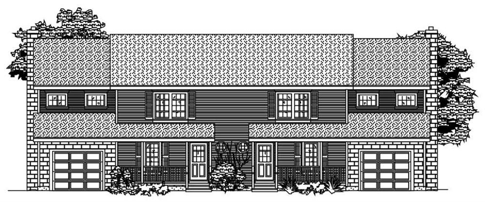 This is the front elevation for these Multi-Unit Home Plans.