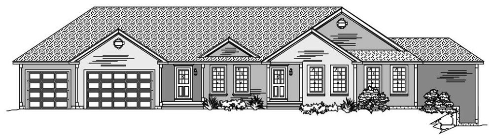 This is the front elevation of these Ranch Houseplans.