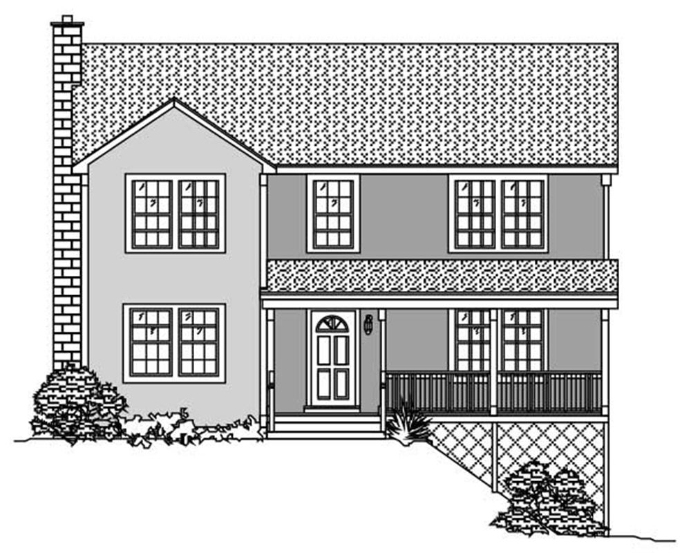 This is a black and white front elevation for these Country House Plans.