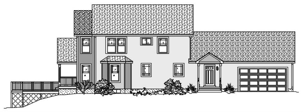 This image shows the front view of these Home Plans.