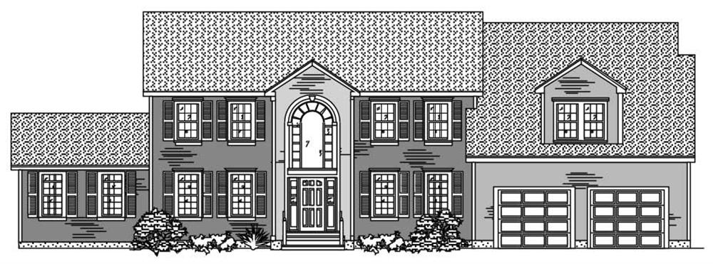 This is the black and white front elevation of these European House Plans.