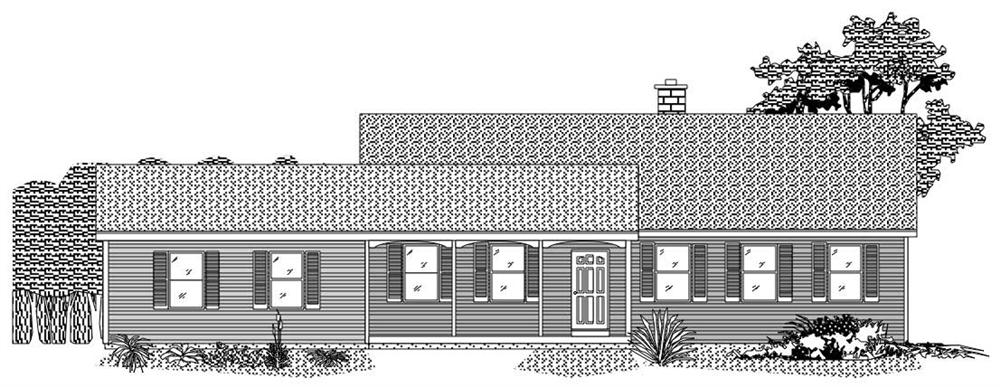 This is a black and white rendering of these Ranch House Plans.