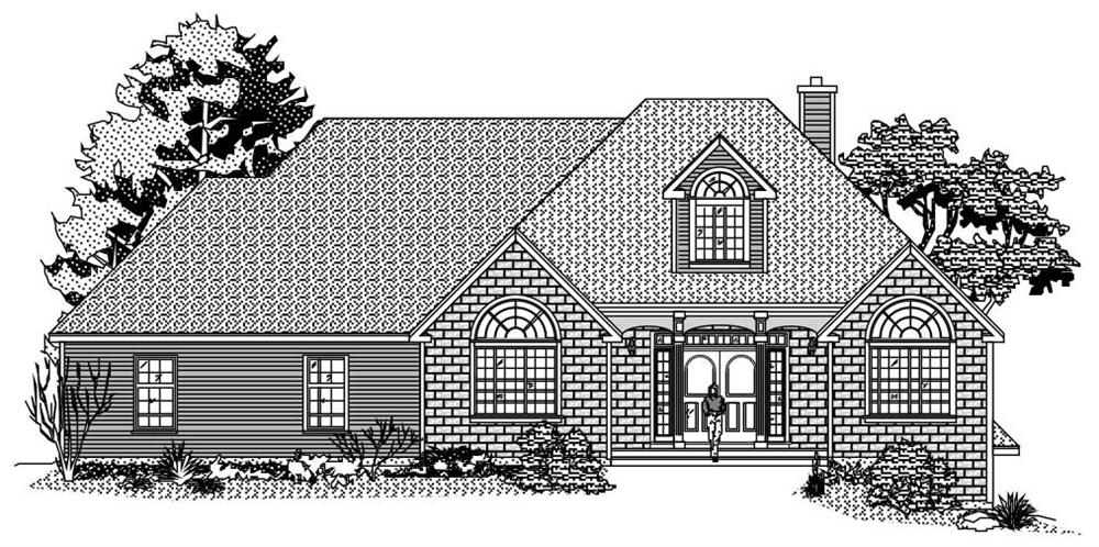 This is the black and white front elevation of these European Homeplans.