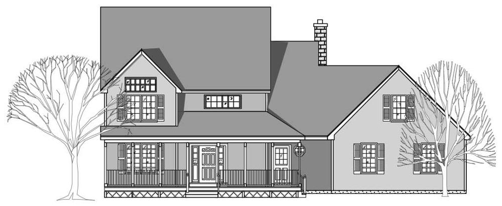 This is the front elevation of these Farmhouse House Plans.