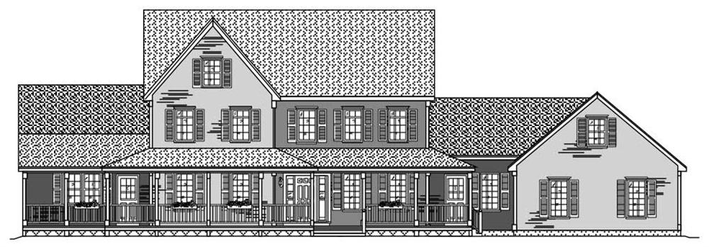 This is a black and white drawing of these Farmhouse Houseplans.