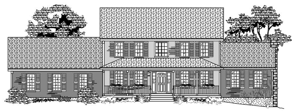 This is the front elevation for these Traditional House Plans.