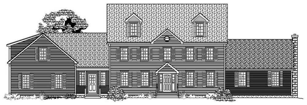 This is a black and white front elevation for these Country Home Plans.