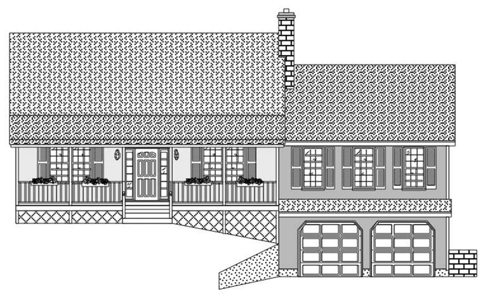 This image is a black and white front elevation for these Country House Plans.