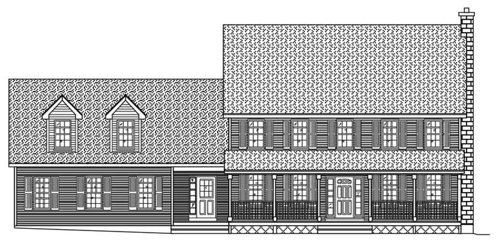 Here is yet another set of black and white front elevations for these mundane Traditional House Plans.