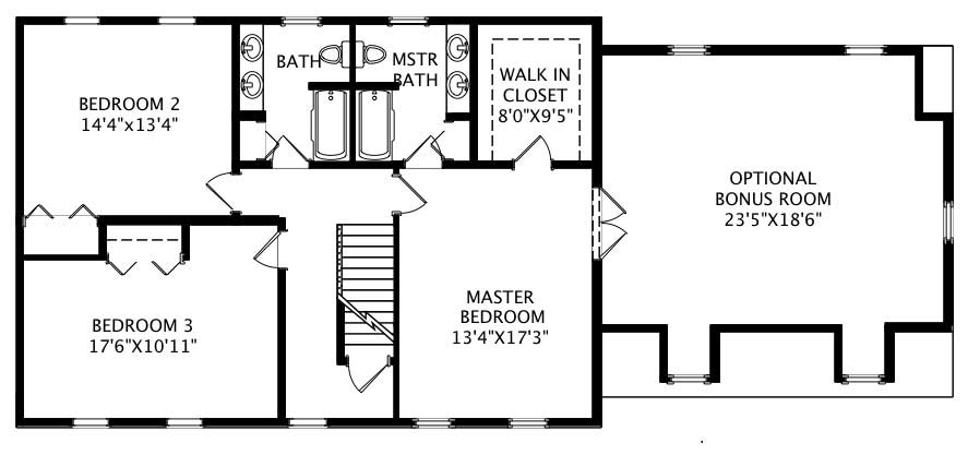 Floor Plan Second Story of Colonial Plan #110-1168