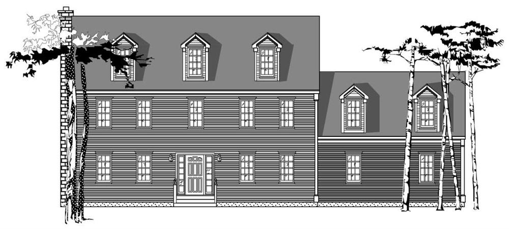This is the front elevation (in black and white) of Traditional House Plans 1-1128.