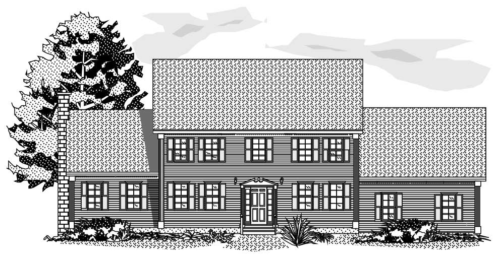 This image shows the front of these Traditional House Plans.