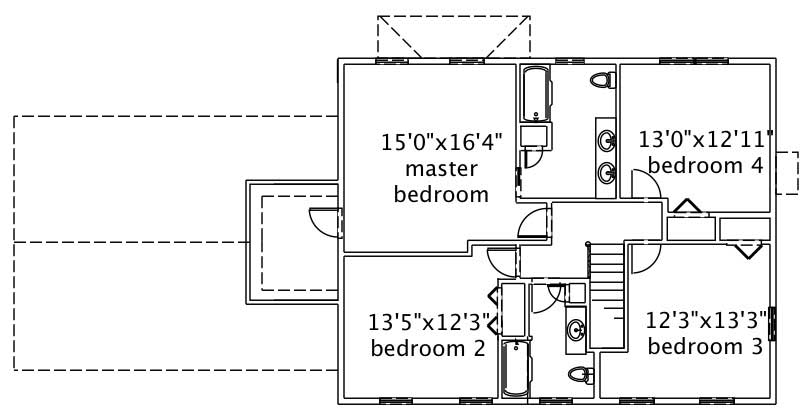 Floor Plan Second Story of Colonial Plan #110-1180
