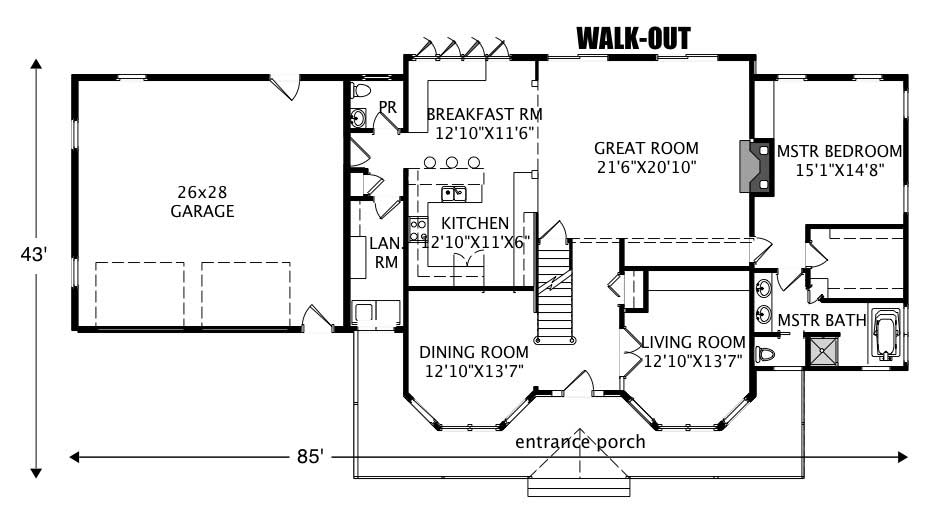 Floor Plan First Story of Country Plan #110-1184