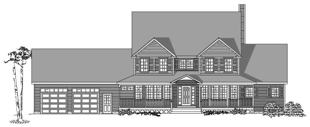 This is the black and white front elevation of these Farmhouse Home Plans.