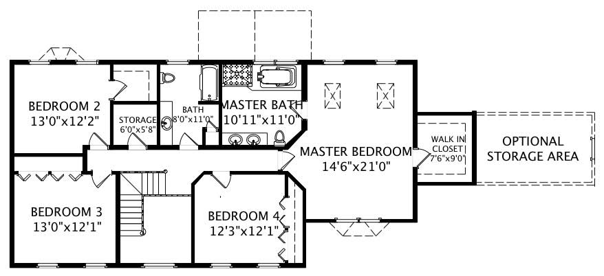 Floor Plan Second Story of Country Plan #110-1186