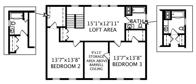 Floor Plan Second Story of European Plan #110-1193