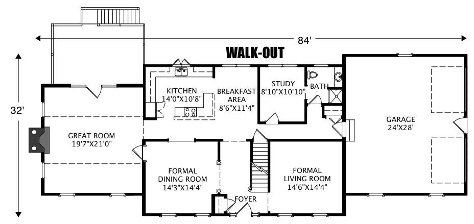 Floor Plan First Story of Colonial Plan #110-1194