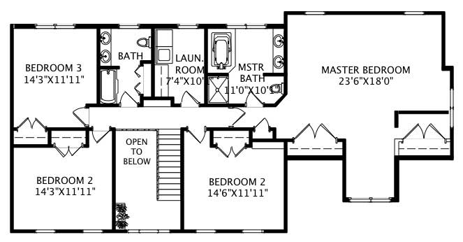 Floor Plan Second Story of Colonial Plan #110-1194