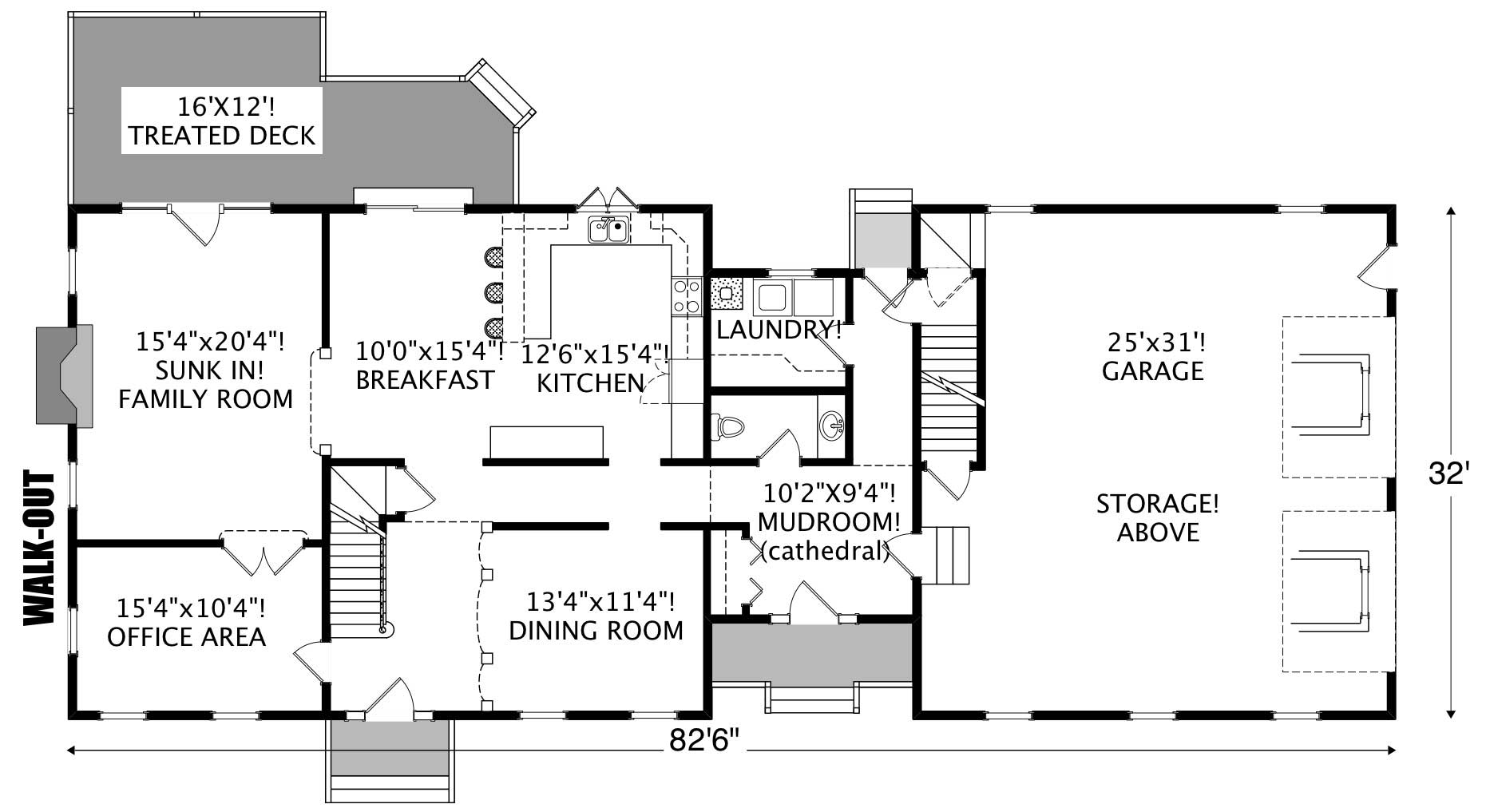 Floor Plan First Story of Cape Cod Plan #110-1199